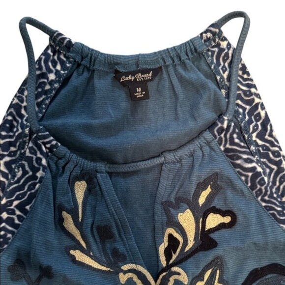 Lucky Brand Teal Blue Floral Embroidered Halter Neck Tank Top Women's M - Picture 3 of 10
